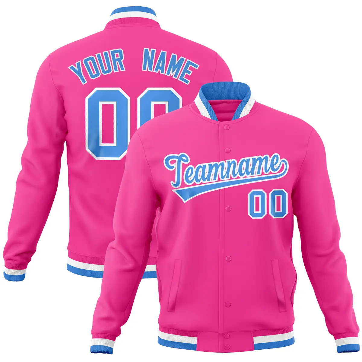 Pink Classic Varsity Full-Snap Letterman Baseball Jacket