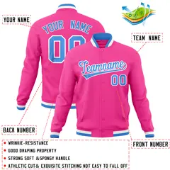 Pink Classic Varsity Full-Snap Letterman Baseball Jacket 4