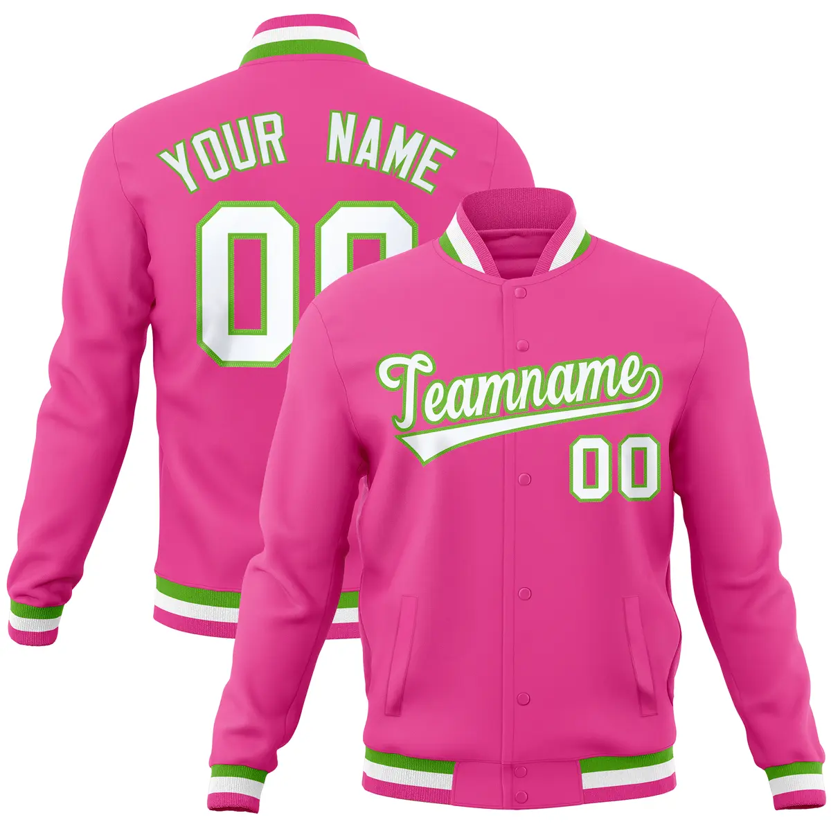 Pink Classic Varsity Full-Snap Letterman Baseball Jacket