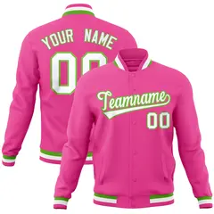 Pink Classic Varsity Full-Snap Letterman Baseball Jacket 1
