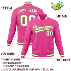Pink Classic Varsity Full-Snap Letterman Baseball Jacket 4