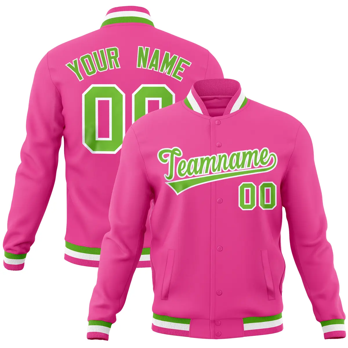 Pink Classic Varsity Full-Snap Letterman Baseball Jacket