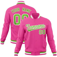 Pink Classic Varsity Full-Snap Letterman Baseball Jacket 1