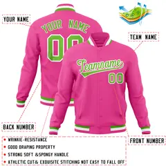 Pink Classic Varsity Full-Snap Letterman Baseball Jacket 4
