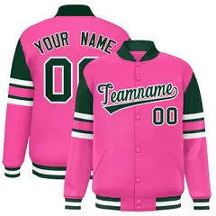Pink Color Block Varsity Full-Snap Letterman Jacket