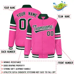 Pink Color Block Varsity Full-Snap Letterman Jacket 2