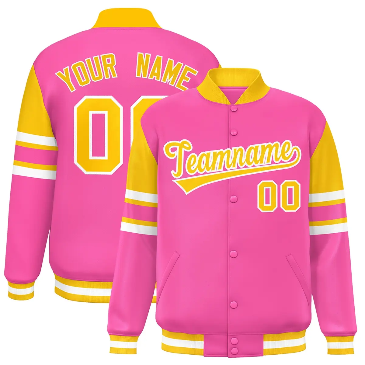 Pink Color Block Varsity Full-Snap Letterman Jacket