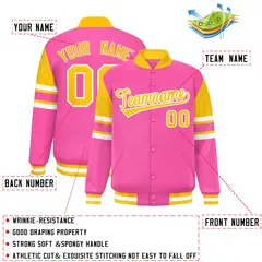Pink Color Block Varsity Full-Snap Letterman Jacket 2