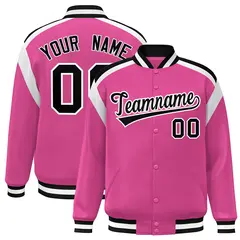 Pink Color Block Varsity Full-Snap Letterman Jacket