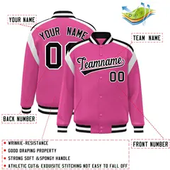 Pink Color Block Varsity Full-Snap Letterman Jacket 2
