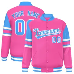 Pink Color Block Varsity Full-Snap Letterman Jacket 1
