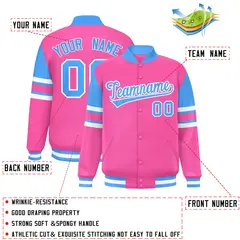 Pink Color Block Varsity Full-Snap Letterman Jacket 2