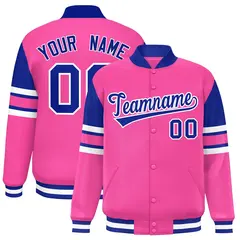 Pink Color Block Varsity Full-Snap Letterman Jacket 1