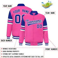 Pink Color Block Varsity Full-Snap Letterman Jacket 2