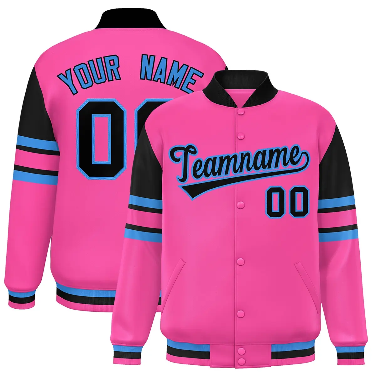 Pink Color Block Varsity Full-Snap Letterman Jacket