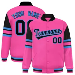 Pink Color Block Varsity Full-Snap Letterman Jacket 1