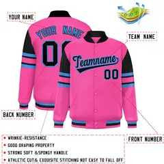 Pink Color Block Varsity Full-Snap Letterman Jacket 2