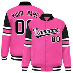 Pink Color Block Varsity Full-Snap Letterman Jacket 1
