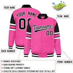 Pink Color Block Varsity Full-Snap Letterman Jacket 2