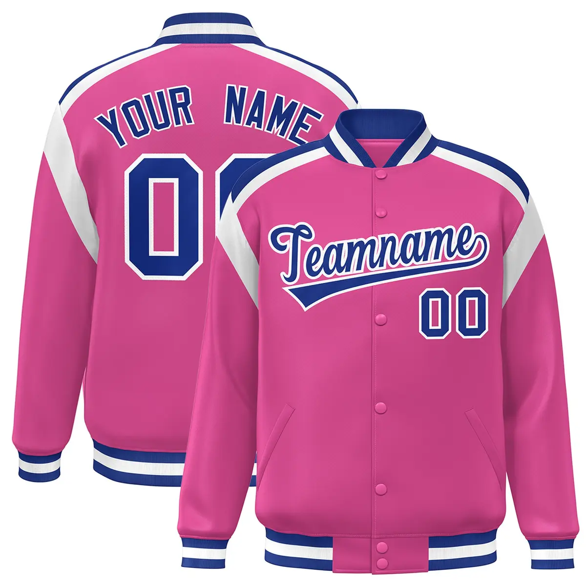 Pink Color Block Varsity Full-Snap Letterman Jacket