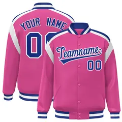 Pink Color Block Varsity Full-Snap Letterman Jacket