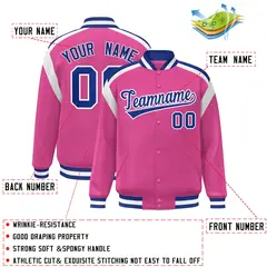 Pink Color Block Varsity Full-Snap Letterman Jacket 2