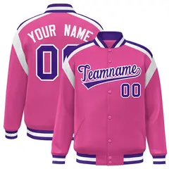 Pink Color Block Varsity Full-Snap Letterman Jacket 1