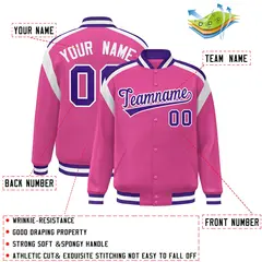 Pink Color Block Varsity Full-Snap Letterman Jacket 2