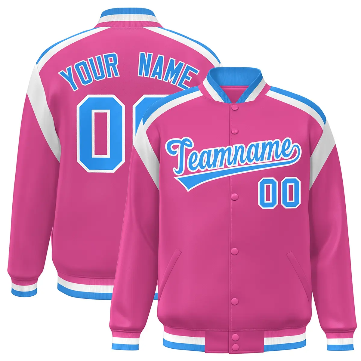 Pink Color Block Varsity Full-Snap Letterman Jacket