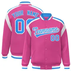 Pink Color Block Varsity Full-Snap Letterman Jacket 1