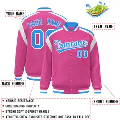 Pink Color Block Varsity Full-Snap Letterman Jacket 2