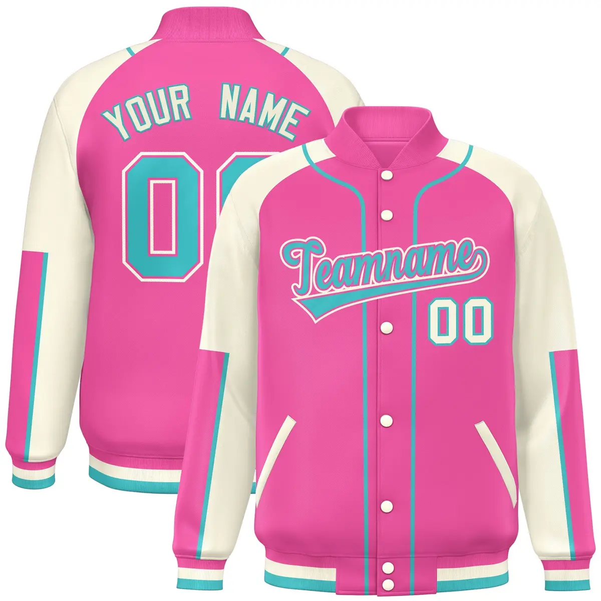 Pink Cream-Pink Raglan Letterman Jacket
