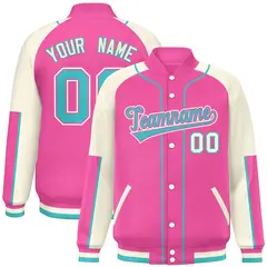 Pink Cream-Pink Raglan Letterman Jacket