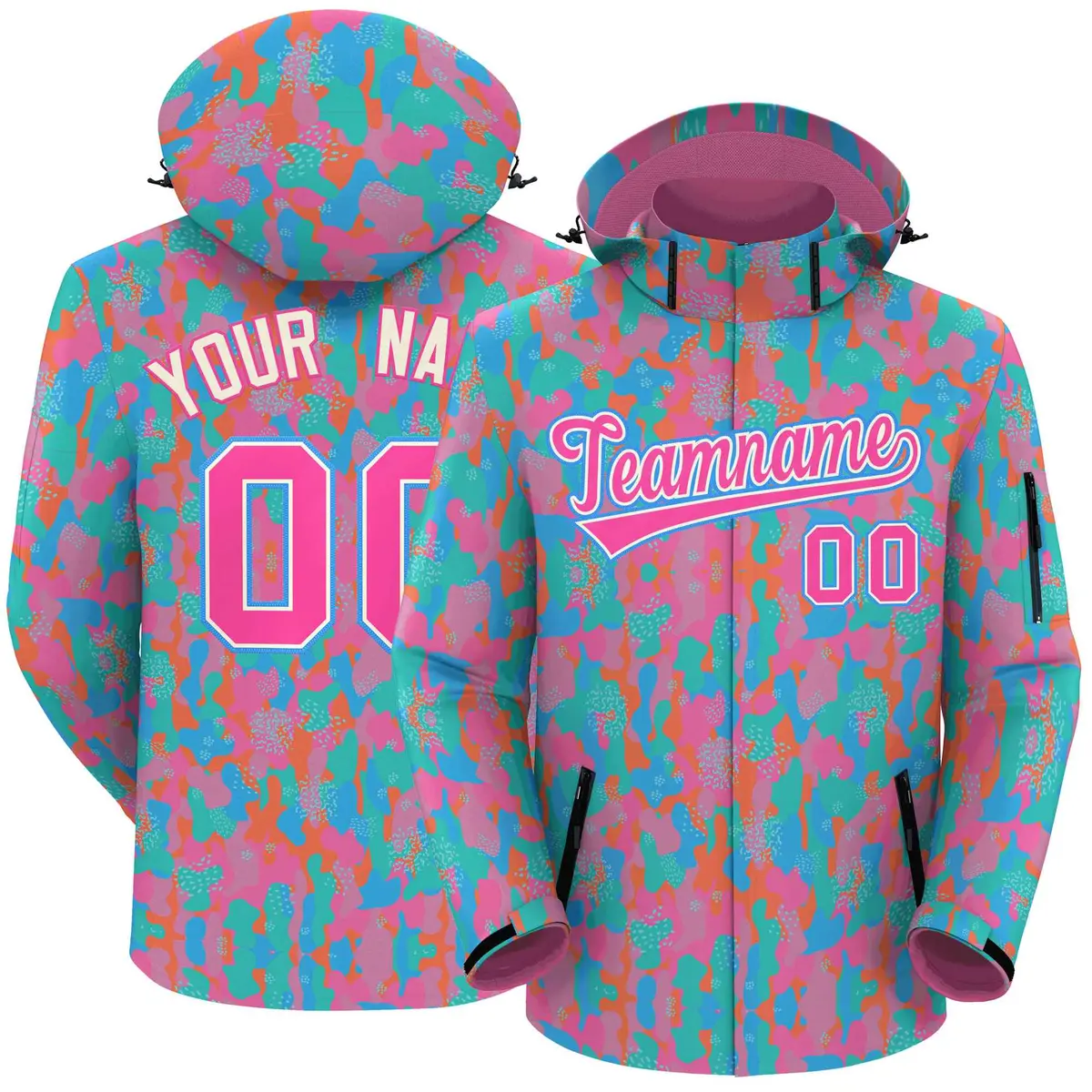 Pink Cream-Powder Blue Camo Outdoor Windbreaker Waterproof Jacket
