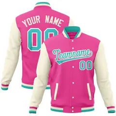 Pink Cream Raglan Full-Snap Varsity Letterman Jacket 1