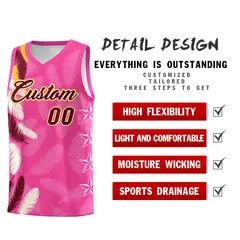 Pink Crimson Feather Series Graffiti Pattern Basketball Jersey 2