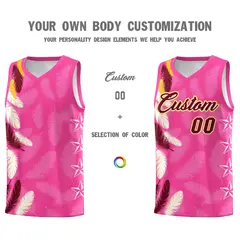 Pink Crimson Feather Series Graffiti Pattern Basketball Jersey 3