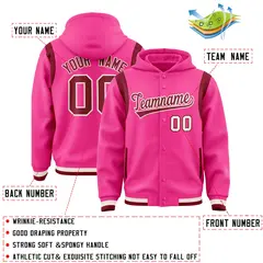 Pink Crimson Varsity Letterman Shoulder Color Block Jacket Hoodie 4