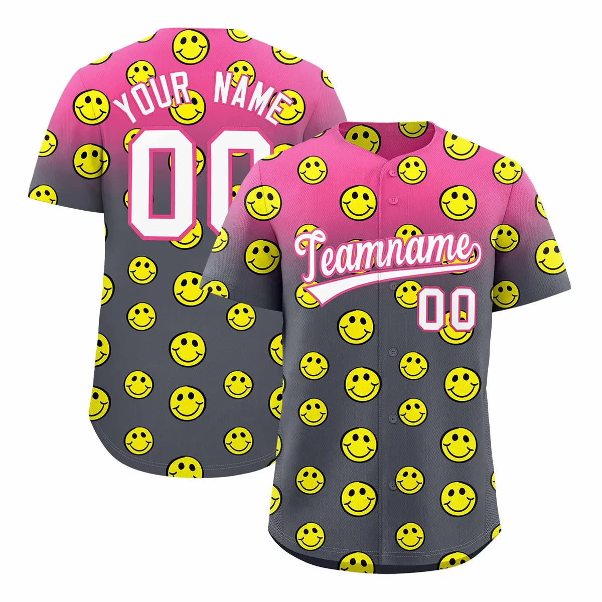 Pink Dark Gray Graffiti Gradient Smile Baseball Jersey