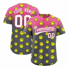 Pink Dark Gray Graffiti Gradient Smile Baseball Jersey