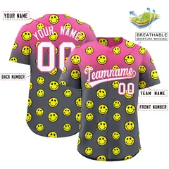 Pink Dark Gray Graffiti Gradient Smile Baseball Jersey 2