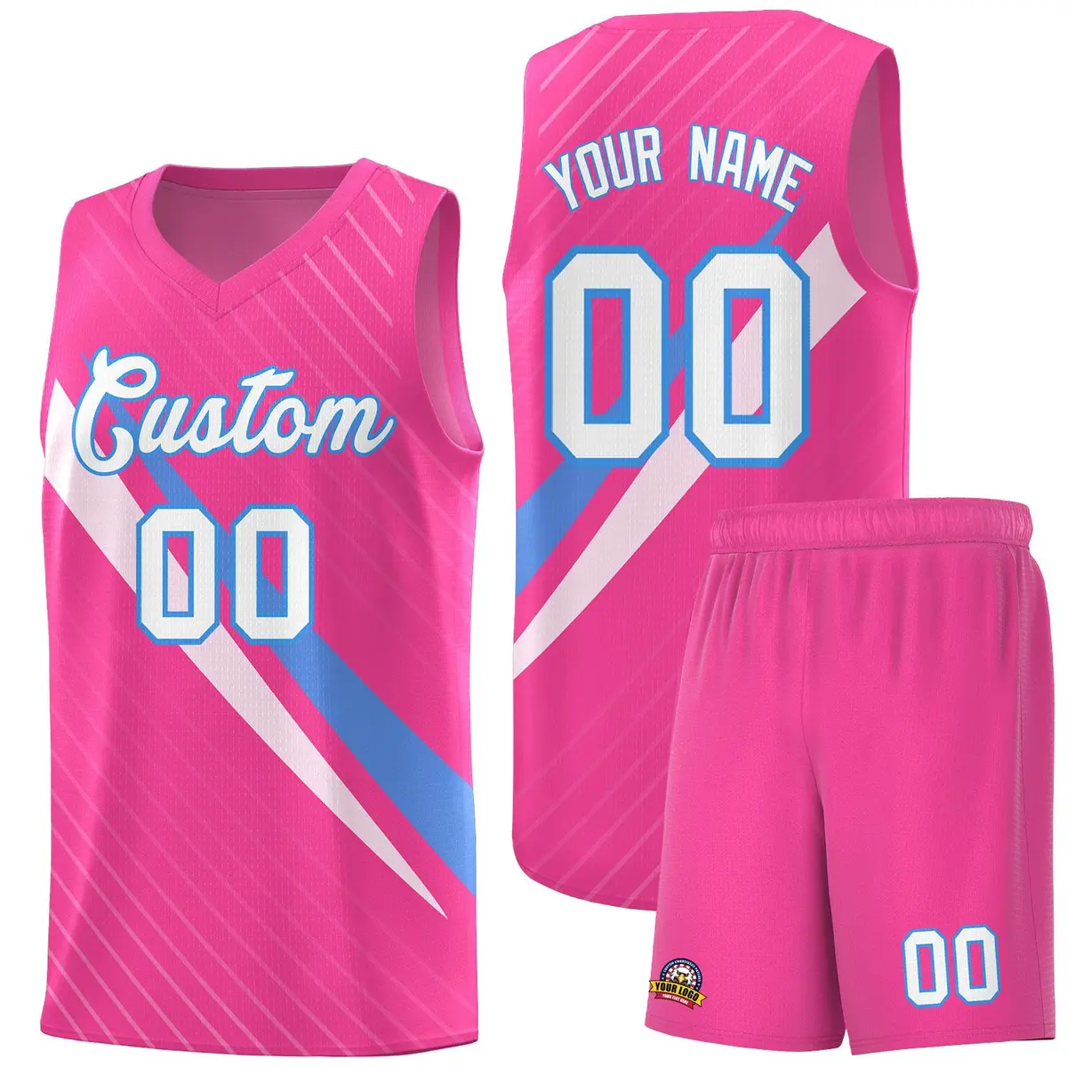 Pink Diagonal Pinstripe Color Block Basketball Jersey