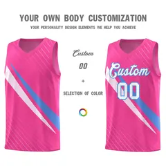 Pink Diagonal Pinstripe Color Block Basketball Jersey 3