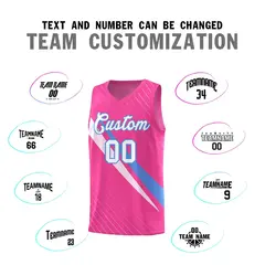 Pink Diagonal Pinstripe Color Block Basketball Jersey 4