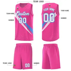 Pink Diagonal Pinstripe Color Block Basketball Jersey 5