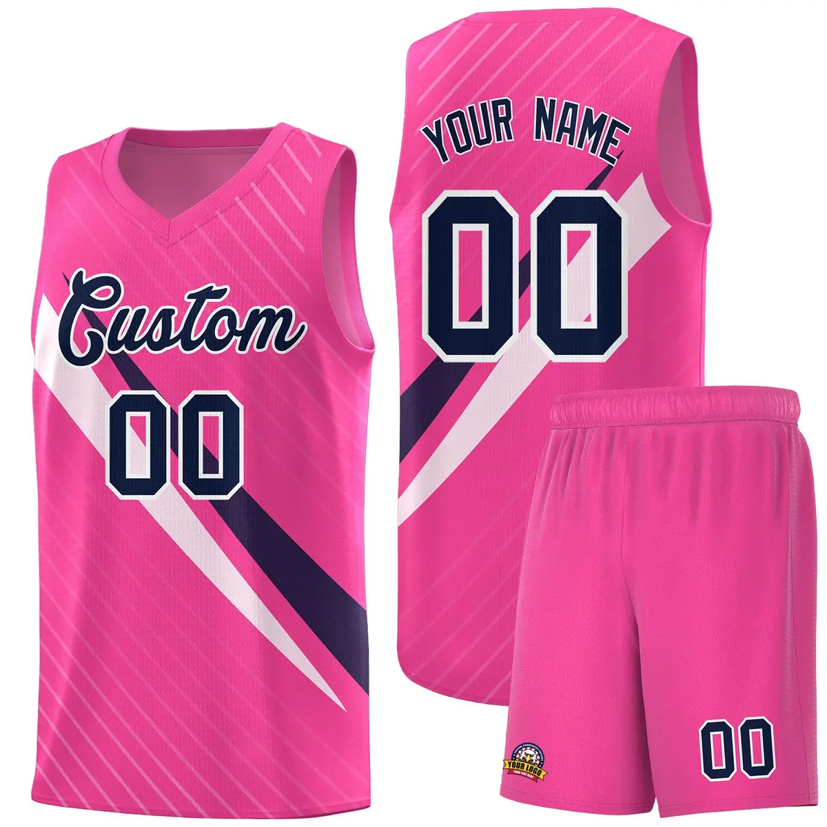 Pink Diagonal Pinstripe Color Block Basketball Jersey
