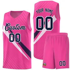 Pink Diagonal Pinstripe Color Block Basketball Jersey 1