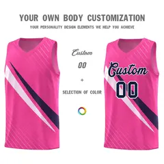 Pink Diagonal Pinstripe Color Block Basketball Jersey 3