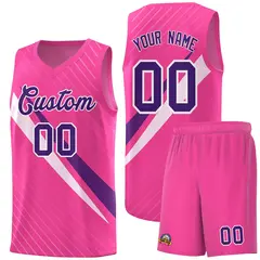 Pink Diagonal Pinstripe Color Block Basketball Jersey 1