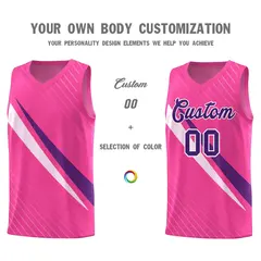 Pink Diagonal Pinstripe Color Block Basketball Jersey 3